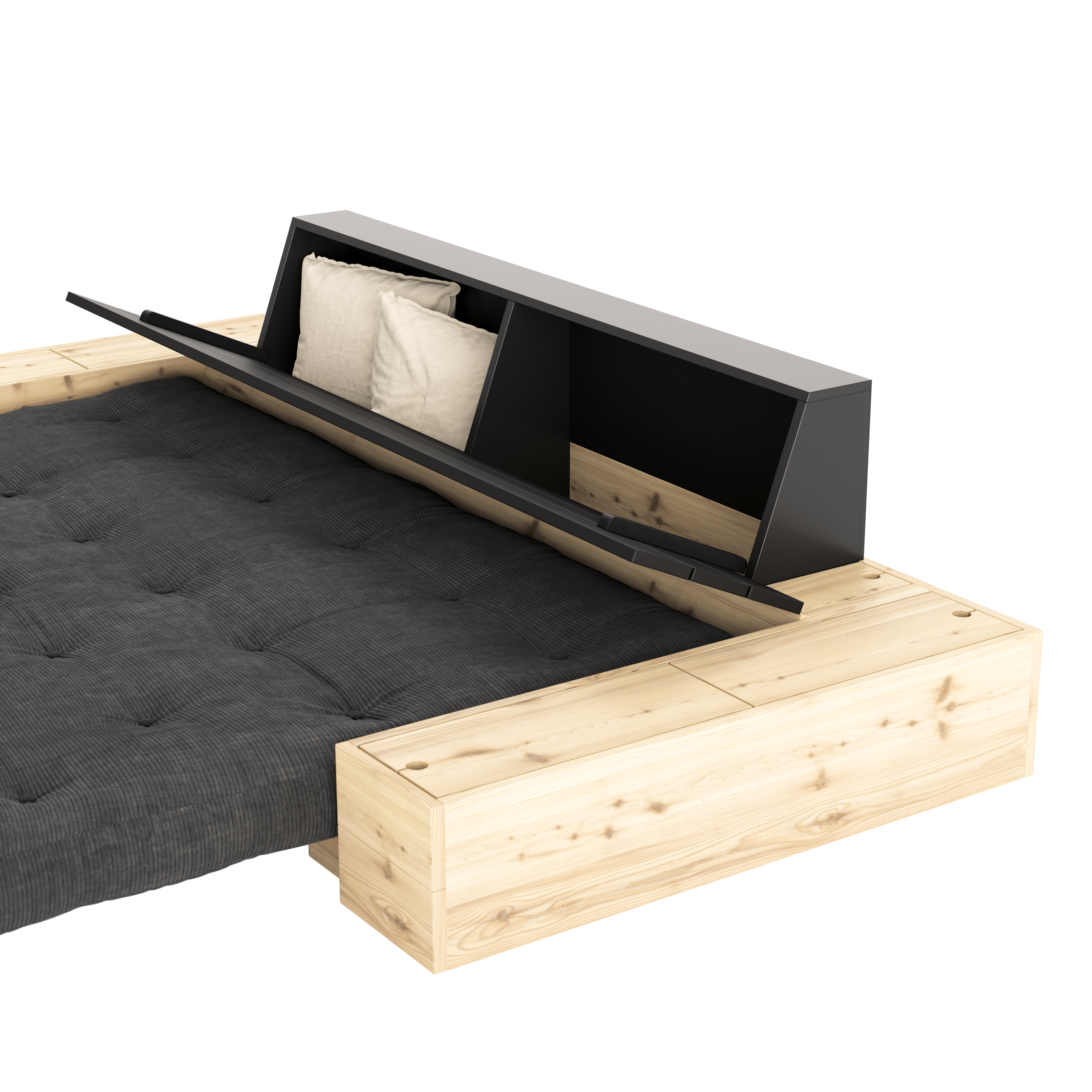 BASE BLACK NIGHT LACQUERED W. 2 SIDEBOXES CLEAR W. 5-LAYER MIXED MATTRESS RUBY RED