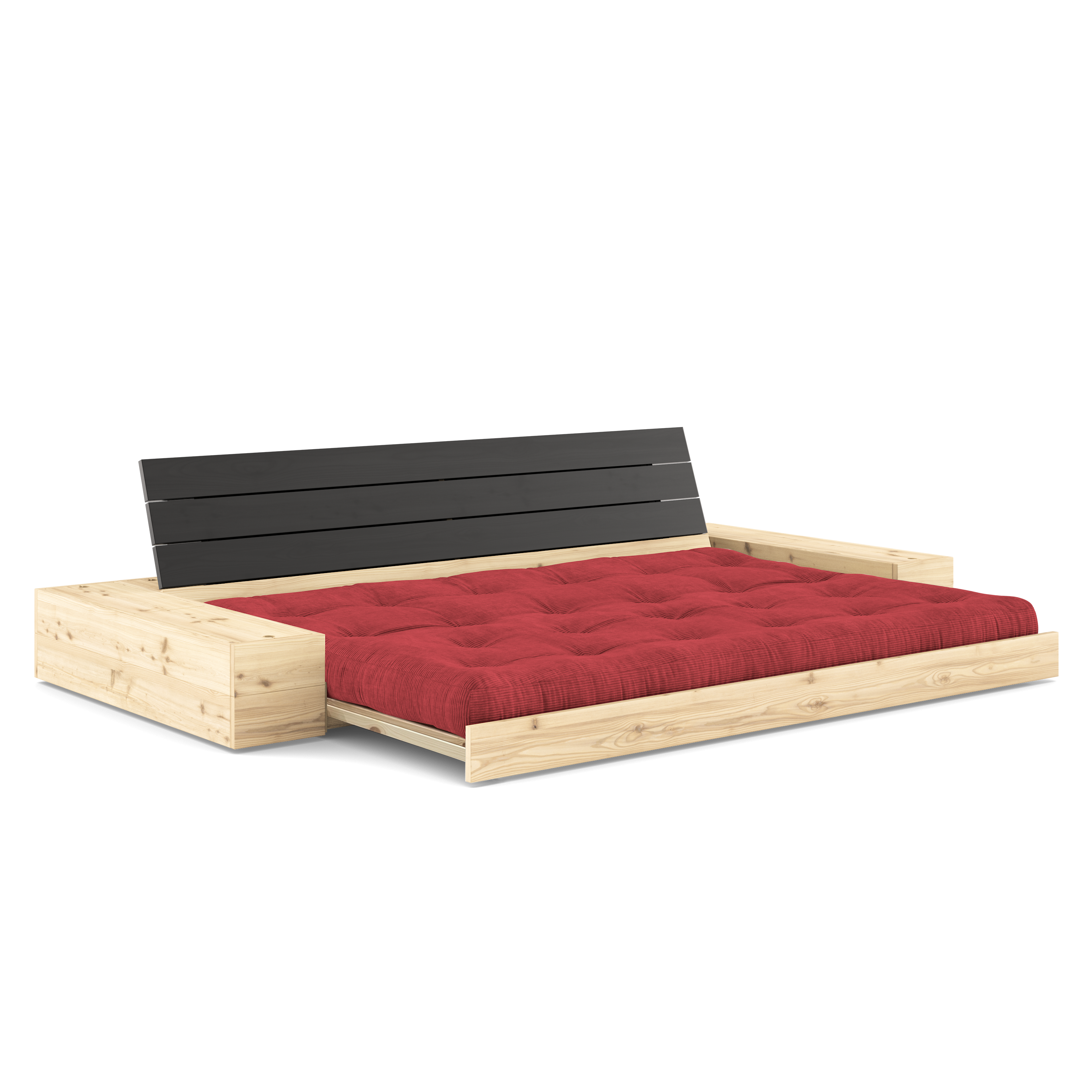 BASE BLACK NIGHT LACQUERED W. 2 SIDEBOXES CLEAR W. 5-LAYER MIXED MATTRESS RUBY RED
